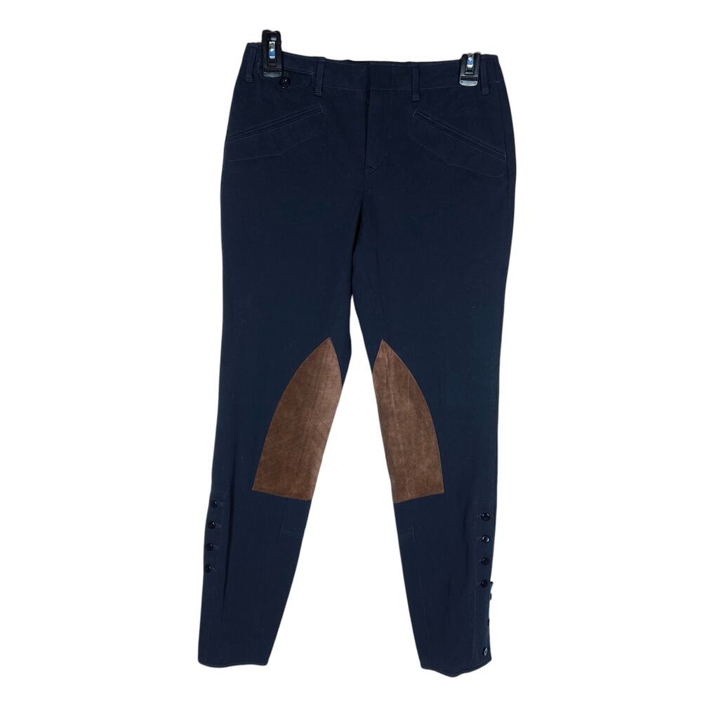 Ralph Lauren Sport Equestrian Pants 4 Navy Blue Suede Panel Preppy Chic